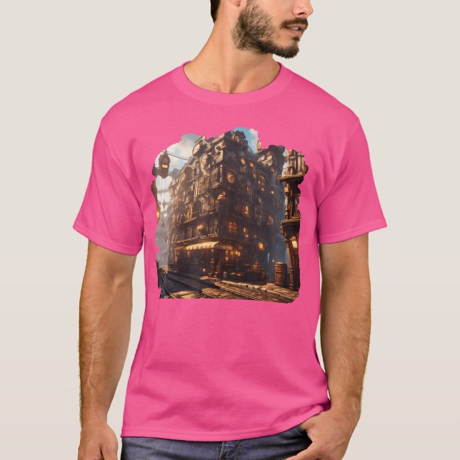 Camiseta Vapor Punk Mechanical City Steampunk City Aestheti (Frente)