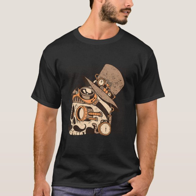 Camiseta Vapor Punk Skull Com Óculos De Óculos De Óculos De (Frente)
