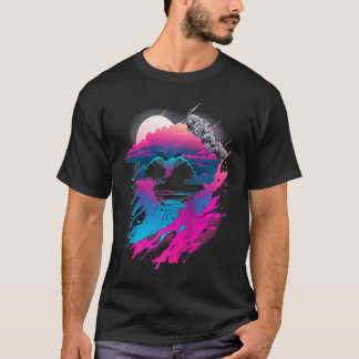 Camiseta Vaporwave Abstract Landscape Moon Tree Waterfall B