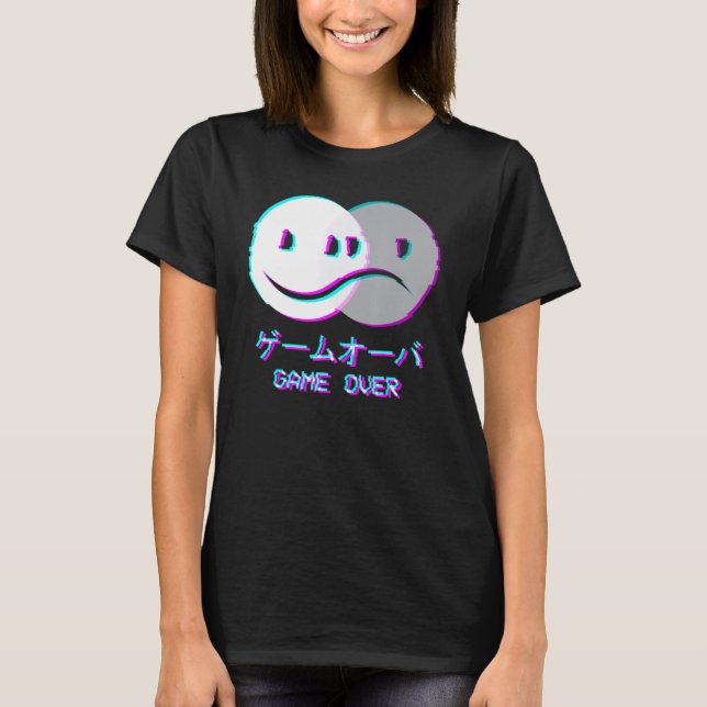 Camiseta Vaporwave Aestésico Triste Rosto Feliz Garota Tris (Frente)