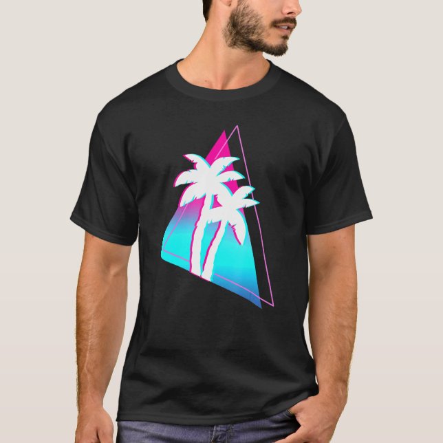 Camiseta Vaporwave Aestética Palm Trees 90s Art Tropical Su (Frente)
