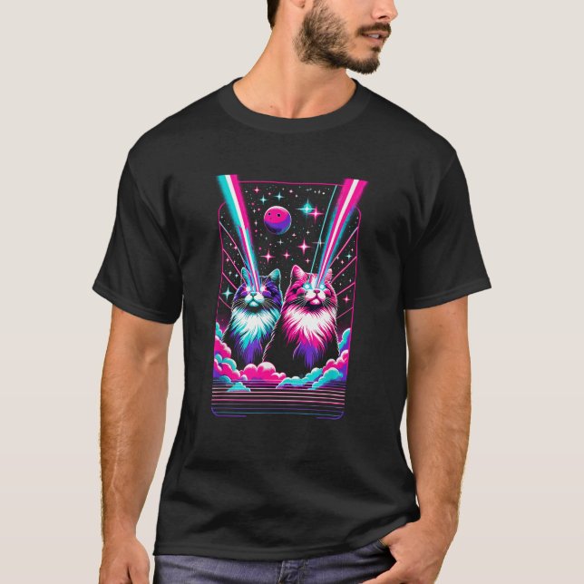 Camiseta Vaporwave Aesthetic Laser Eyes Space Cat Galactic  (Frente)