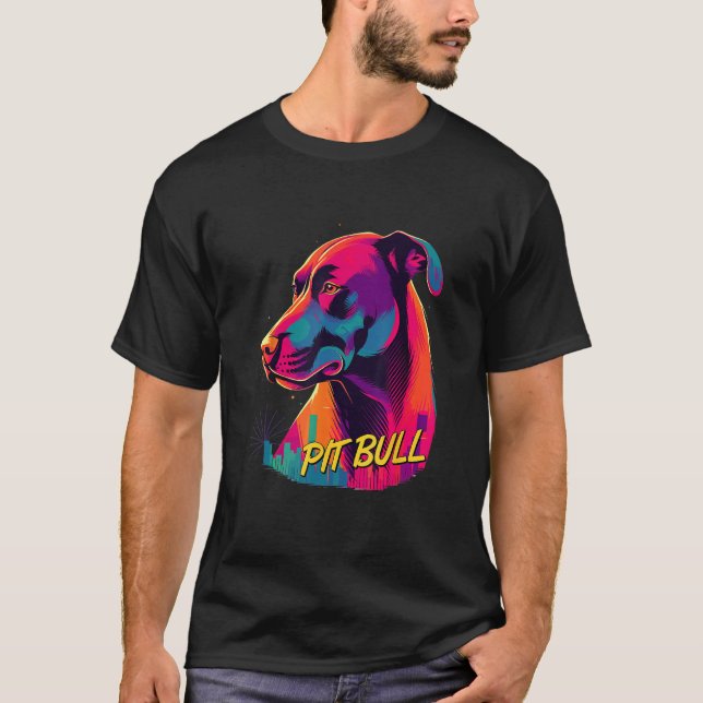 Camiseta Vaporwave American Pit Bull Terrier Futuro Retro (Frente)