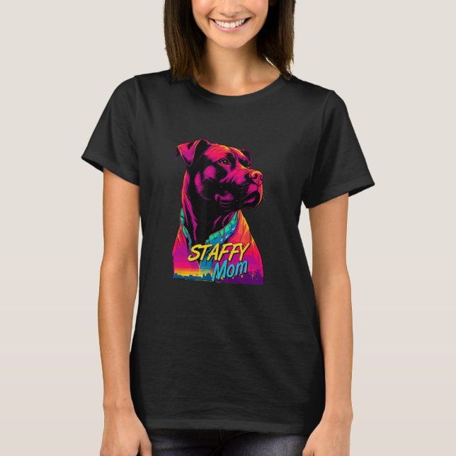 Camiseta Vaporwave American Staffordshire Terrier Mom Futur (Frente)
