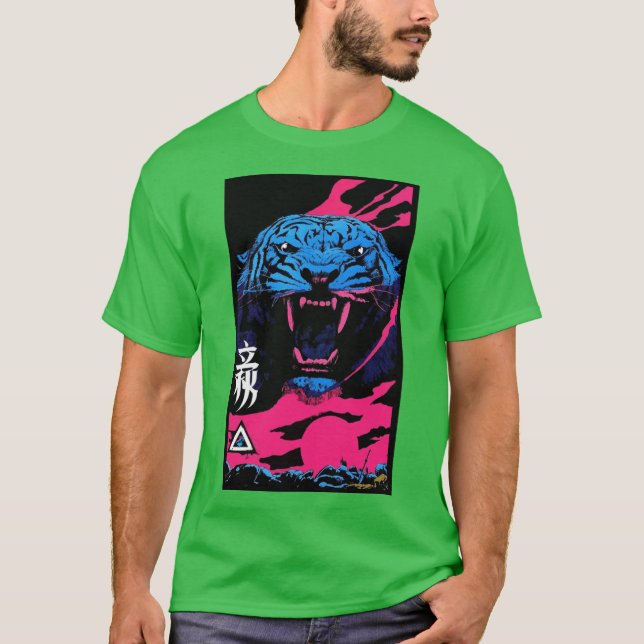 Camiseta Vaporwave Animal Printiger Modern Fashion Cyberpun (Frente)