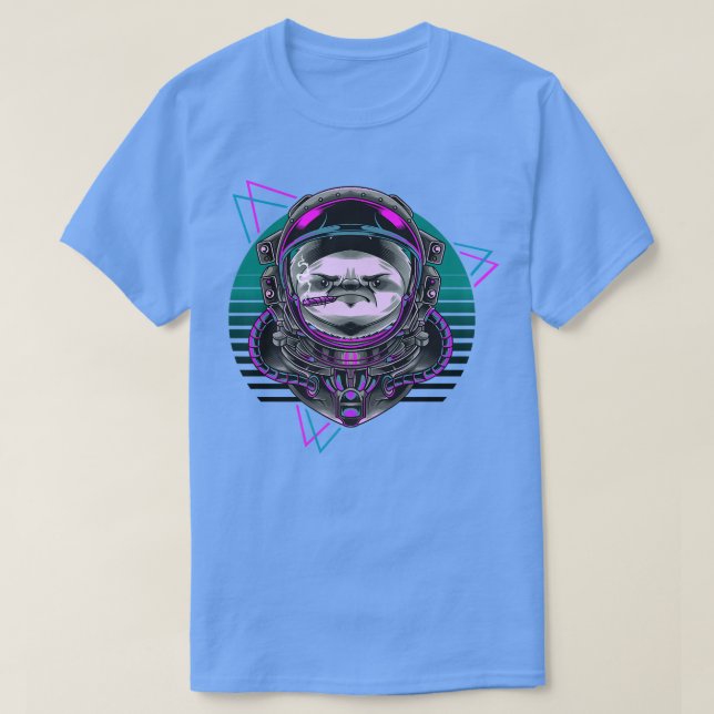 Camiseta Vaporwave Astronaut Synthwave 80s Art Sloth Retro  (Frente do Design)