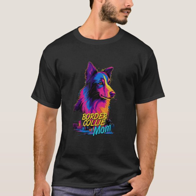 Camiseta Vaporwave Border Collie Mãe Coluna Futurística Fro (Frente)
