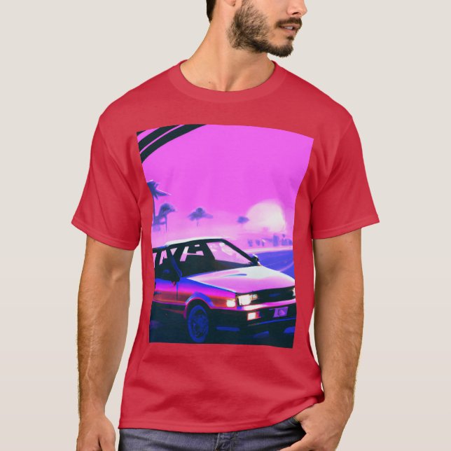 Camiseta Vaporwave Car Synthwave Sunset girl retro funny (Frente)