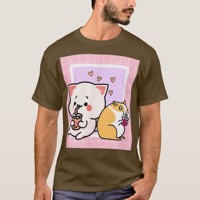 Camiseta Vaporwave Cat hamster 90 Japonês Kawaii Milk (Frente)