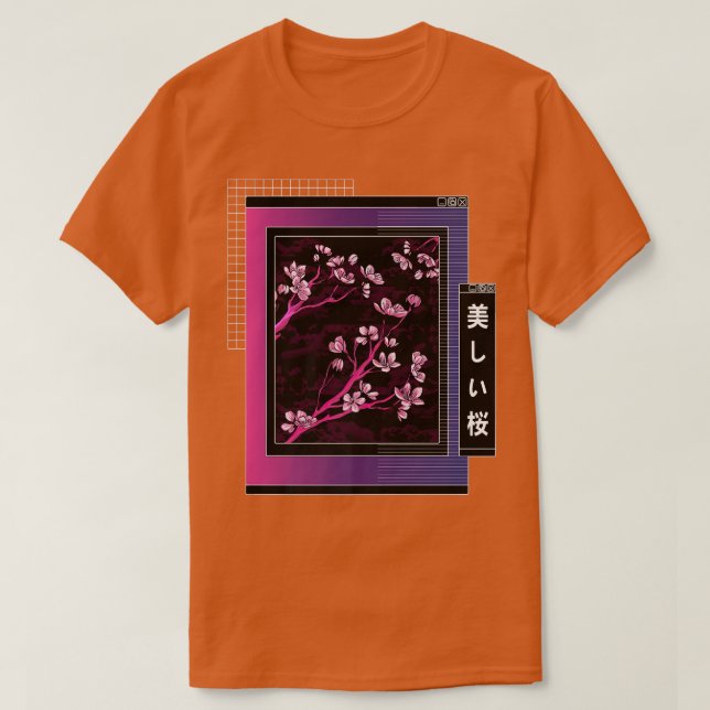 Camiseta Vaporwave Cherry Blossom Japonês Sakura (Frente do Design)