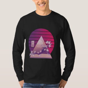 Camiseta Vaporwave cherry floresce pirâmide gradiente de pô
