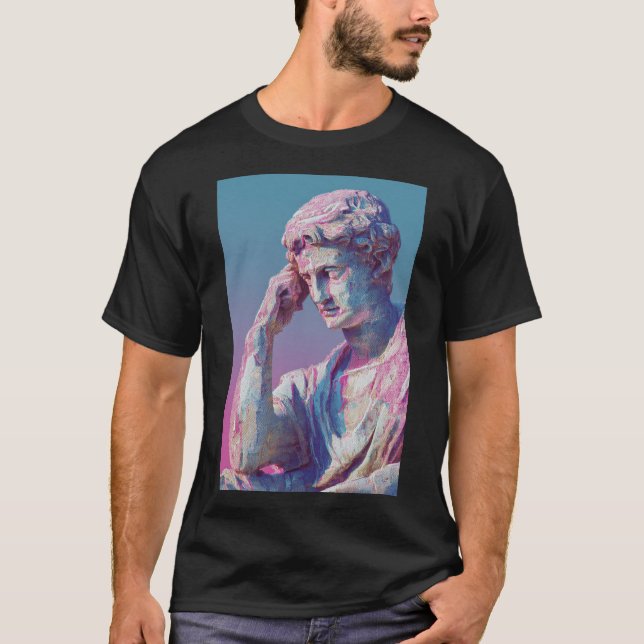 Camiseta Vaporwave Classical Bust — Neon Gradient Aesthetic (Frente)