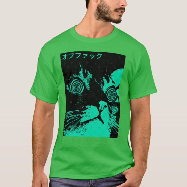 Camiseta Vaporwave Cool Cat Japanese Urban Neon Style boy r (Frente)