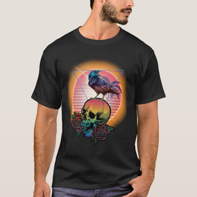 Camiseta Vaporwave Crânio E Crow Retrorestésico Pastel Go (Frente)