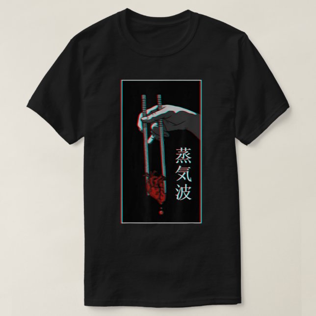 Camiseta Vaporwave Heart Chopsticks Glitch Art (Frente do Design)