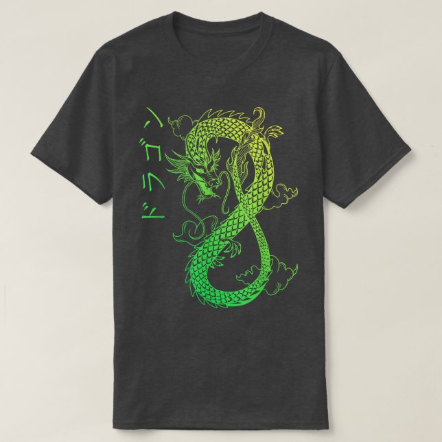 Camiseta Vaporwave Japan grunge Otaku Kanji retro Dragon (Frente do Design)