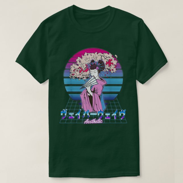 Camiseta Vaporwave Japan Sakura Blossoms Geisha Pastel A (Frente do Design)