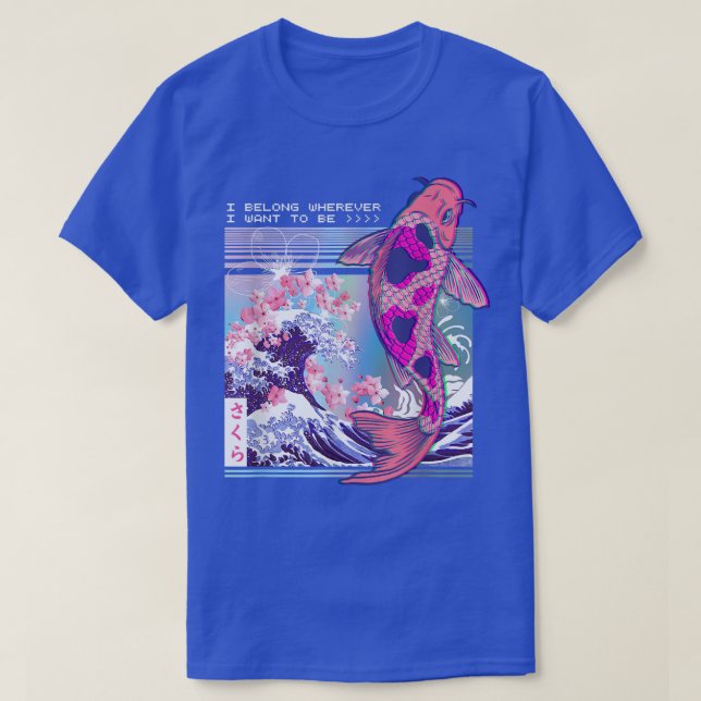 Camiseta Vaporwave Japanese Koi Sakura Cherry Blossom Nishi (Frente do Design)