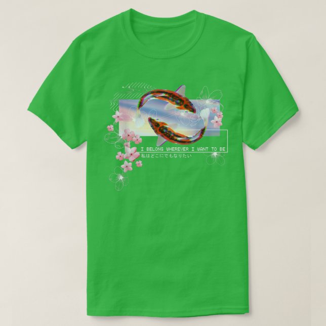 Camiseta Vaporwave Japanese Koi Sakura Cherry Blossom Nishi (Frente do Design)