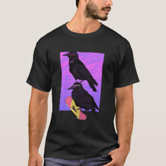 Camiseta Vaporwave Japonês Corvo Preto Skater