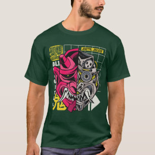 Camiseta Vaporwave Japonês De Máscara Oni De Demônio