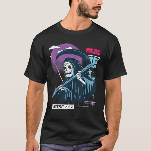 Camiseta Vaporwave Kawaii Aestético Japonês Skeleto (Frente)