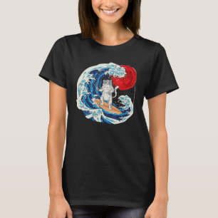 Camiseta Vaporwave O Grande Neko Japonês Onda de Gato Sushi
