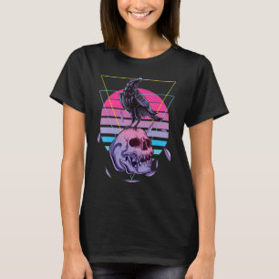 Camiseta Vaporwave Skull & Crow Halloween Retro Aestético