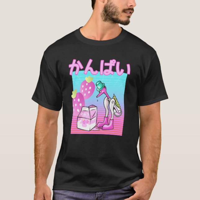 Camiseta Vaporwave Strawberry Milk Bebendo Bird Kanpai Dive (Frente)