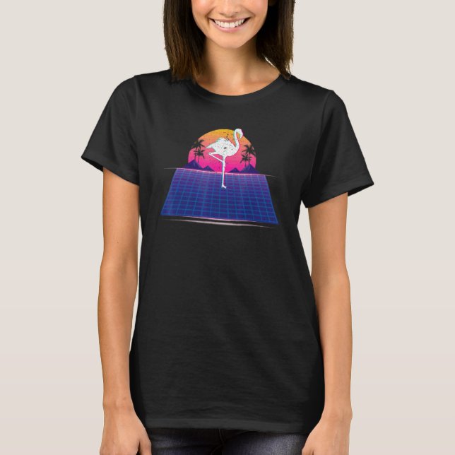 Camiseta Vaporwave Sunset Flamingo Retro Tropical S. 90s 80 (Frente)