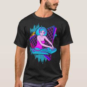 Camiseta Vaporwave Synthwave DJ Girl das décadas de 1980 e