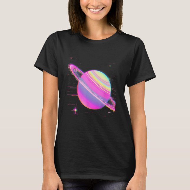 Camiseta Vaporwave Synthwave Glitch Saturn 80s 90s Y2K Aest (Frente)