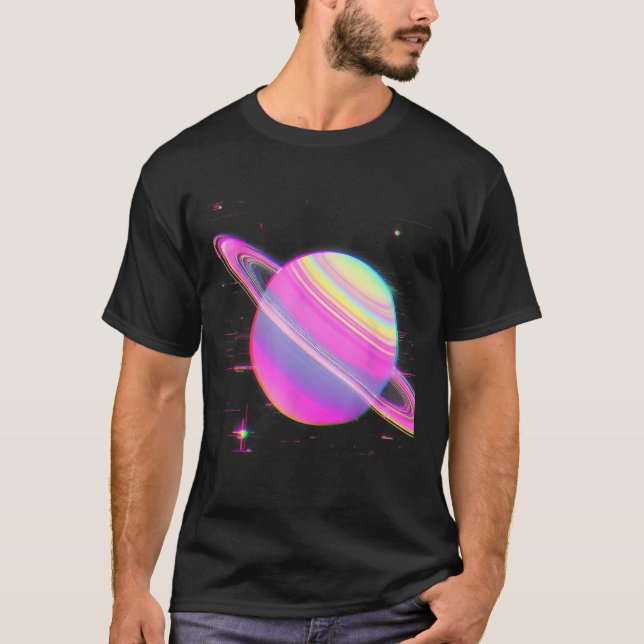 Camiseta Vaporwave Synthwave Glitch Saturn 80s 90s Y2K Aest (Frente)