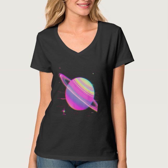 Camiseta Vaporwave Synthwave Glitch Saturn 80s 90s Y2K Aest (Frente)