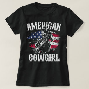 Camiseta Vaqueira Americana Rodeio Corrida De Barril Cavalg
