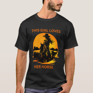 Camiseta Vaqueira do Pôr do Sol Cavalgando Garota Bonita Am