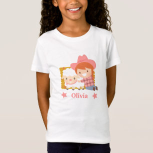 Camiseta Vaqueira Feliz e Fofa com Cordeiro para Meninas