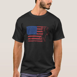 Camiseta Vaqueira laçando com bandeira dos EUA, cavalo caub