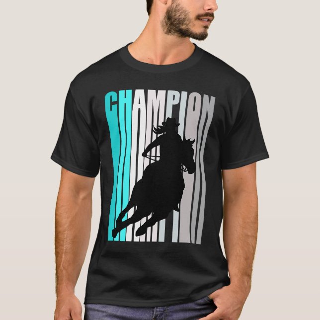 Camiseta Vaqueira Turquesa Campeã de Corrida de Barril de M (Frente)