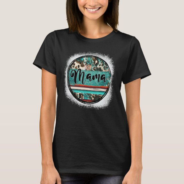 Camiseta Vaqueira Turquesa Ocidental Desbotada Rodeio Mamãe (Frente)