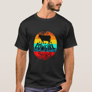 Camiseta Vaqueira Vaca Com Fundo do Pôr do Sol Distressed D