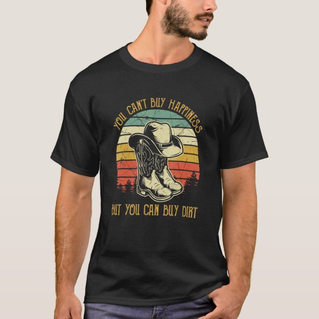 Camiseta Vaqueira Western Você Não Pode Comprar Felicidade  (Frente)
