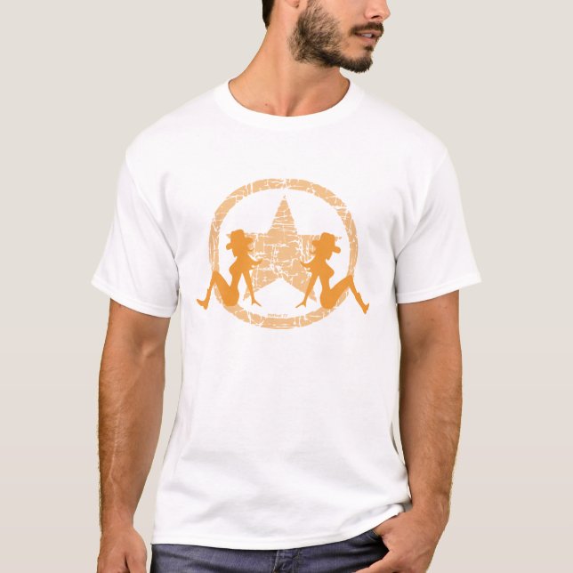 Camiseta Vaqueiras da aleta da lama alaranjadas (Frente)