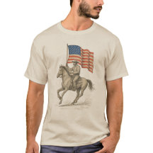 Vaqueiro Americano Cavalgando com Bandeira
