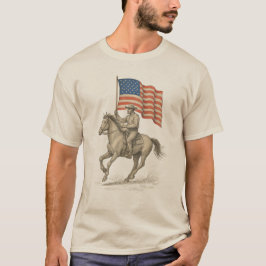 Camiseta Vaqueiro Americano Cavalgando com Bandeira