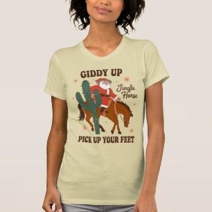 Camiseta Vaqueiro Giddy Up Jingle Cavalo Levanta os Pés
