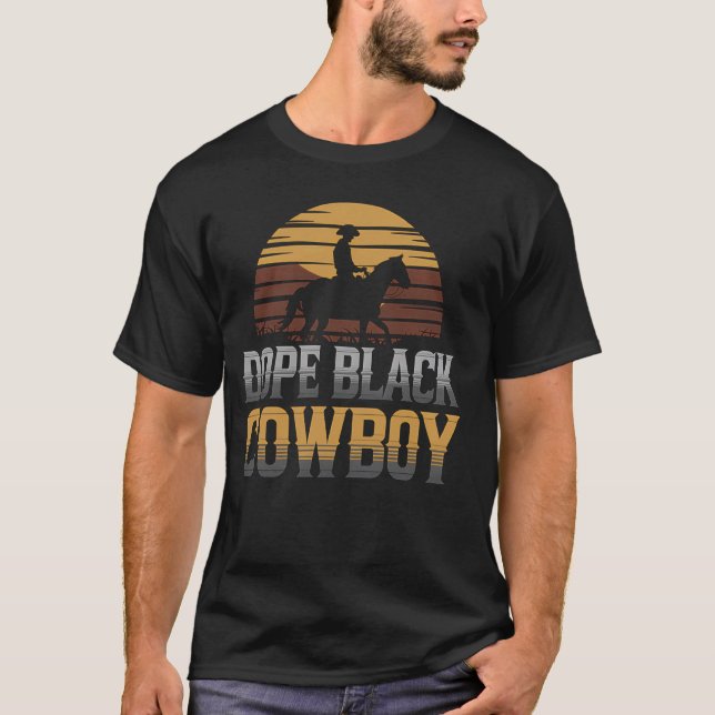Camiseta Vaqueiro Preto Cavaleiro De Cavalo Rodeio Ra Ameri (Frente)