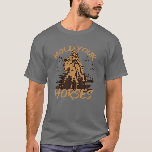 Camiseta Vaqueiro-retrô Segura Seu Cavalo Rodeio Selvagem O (Frente)