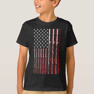 Camiseta Vara de Pesca Bandeira Americana Engraçado Vintage