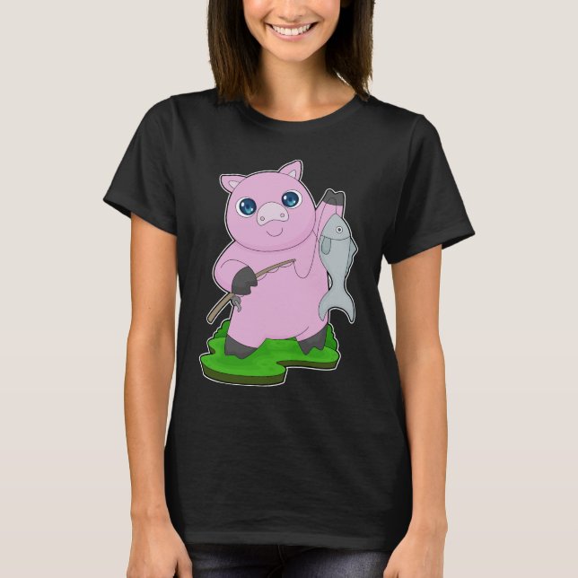 Camiseta Vara de Pesca de Pescador de Porco (Frente)